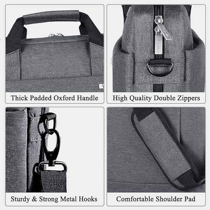 Voova Laptop Bag Case 15 15.6 16 Inch, Computer Sleeve Messenger Bag with Shoulder Strap Expandable Waterproof Business Briefcase for Men Women to Work Travel School, Fit 14-16 Inch Laptop, Grey