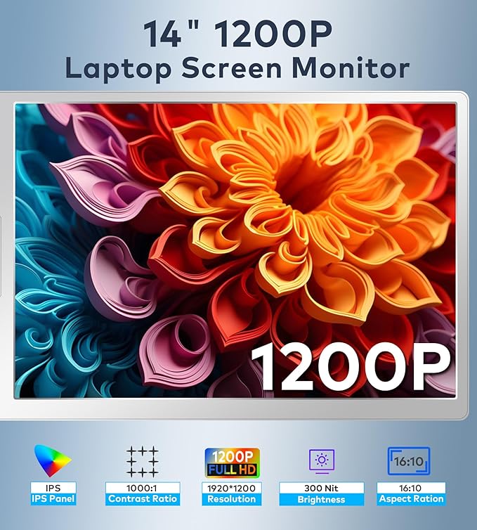 Portable Monitor Laptop Screen Extender, FHD IPS Triple Screen Laptop Monitor Extender, 1 Cable for 3 Screens Travel Monitor for 12"-16.5" Laptops, fit for Win and Mac