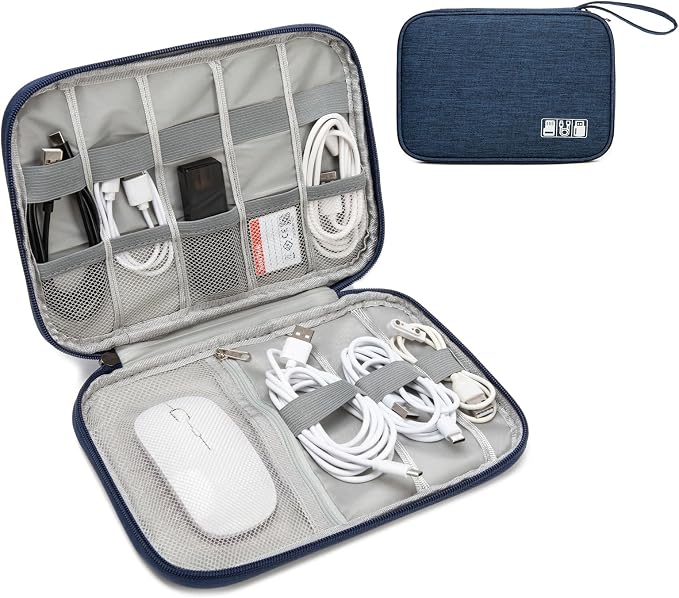 Electronics Organizer Travel Case - Water-Resistant Tech Bag for Cables, Chargers & Cord Management - Small Portable Pouch for Travel Accessories, Gear Bag for Airplane & Business