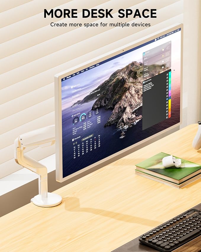 BIZUM Heavy Aluminum Monitor Stand 17 to 43 Inch Monitor Arm, Adjustable-Monitor Mount up to 33lbs with Clamp and Grommet Base, VESA 75x75/100x100mm White