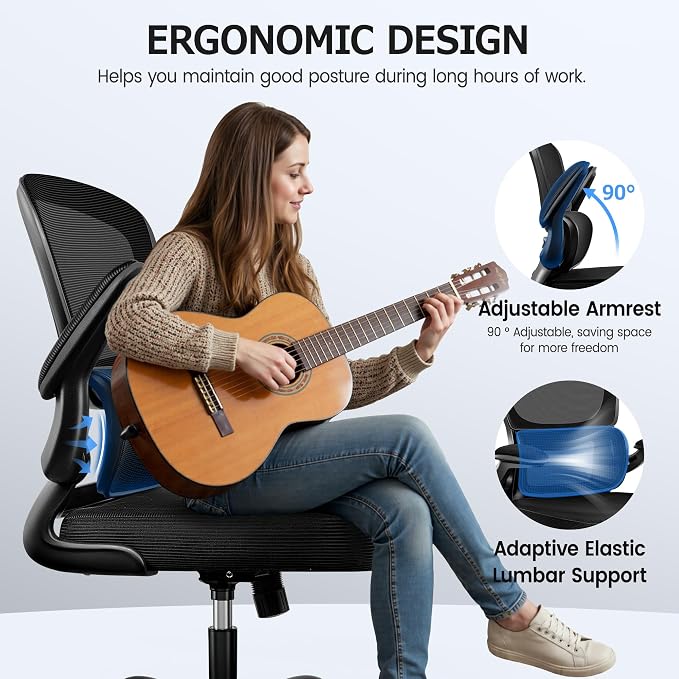 ALLGOD Ergonomic Office Chair, Breathable Mesh Ergonomic Desk Chair with Lumbar Support, Flip-up Armrests, Computer Chairs Comfortable for Home, Office, Work, Standard, 6 Pack