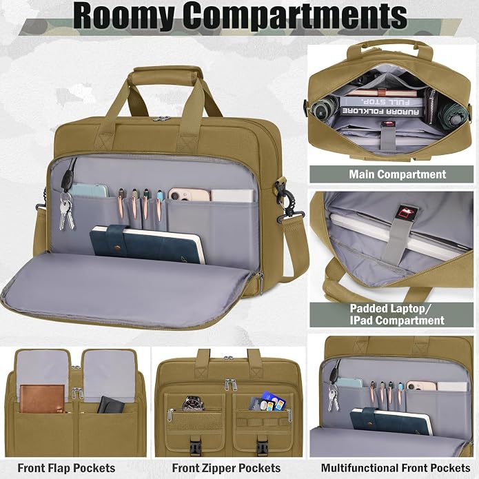 RAINSMORE Tactical Laptop Bag for Men 15.6/17.3 Inch Military Laptop Briefcase with MOLLE Large Business Travel Messenger Bag