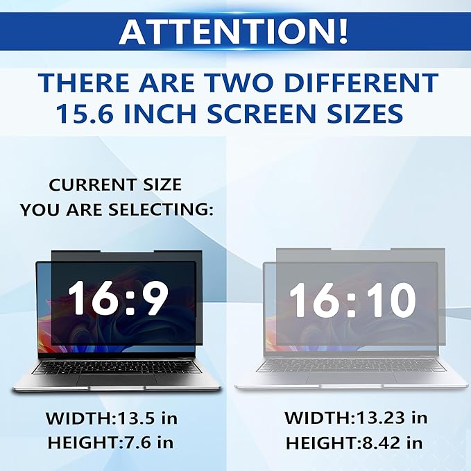 Magnetic Laptop Privacy Screen 15.6 Inch 16:9, Removable Computer Privacy Filter Shield and Anti Glare Blue Light Screen Protector, Compatible with HP Dell Acer Asus Samsung Lenovo ThinkPad