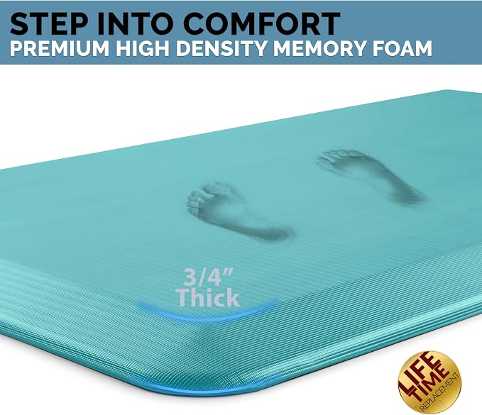 ComfiLife Anti Fatigue Floor Mat – 3/4 Inch Thick Perfect Kitchen Mat, Standing Desk Mat – Comfort at Home, Office, Garage – Durable – Stain Resistant – Non-Slip Bottom (24" x 70", Teal)