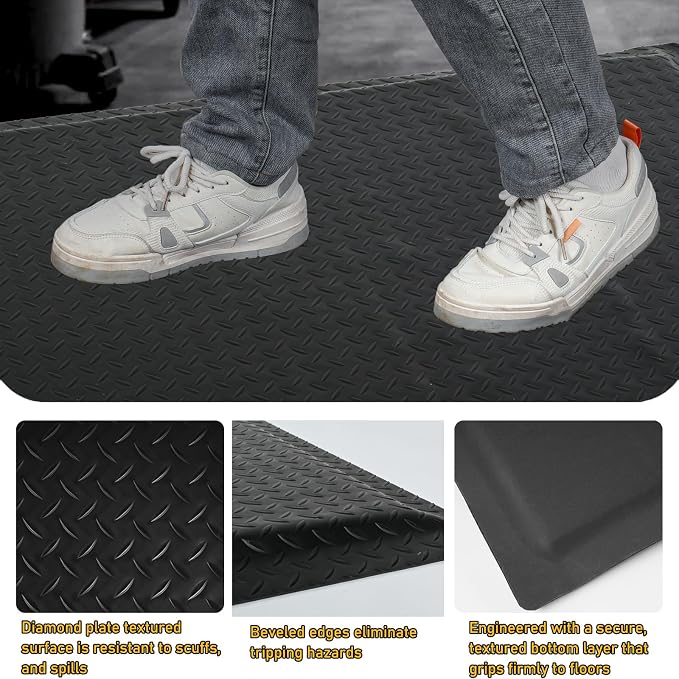 Anti Fatigue Mats Industrial 2' x 3' 15/16" Thick Ergonomic Standing Mat Commercial Kitchen Mat Heavy Duty Diamond Plate Shop Floor Mat Helps Relieve Back and Leg Soreness