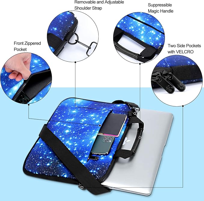 icolor 14.5 15 15.6 Inches Canvas Laptop Shoulder Bag Case,Messenger Bag Sleeve Pouch,Travel Briefcase,Computer Ultrabook Notebook Protective Carrying Bag with Adjustable Strap (Blue Starry)
