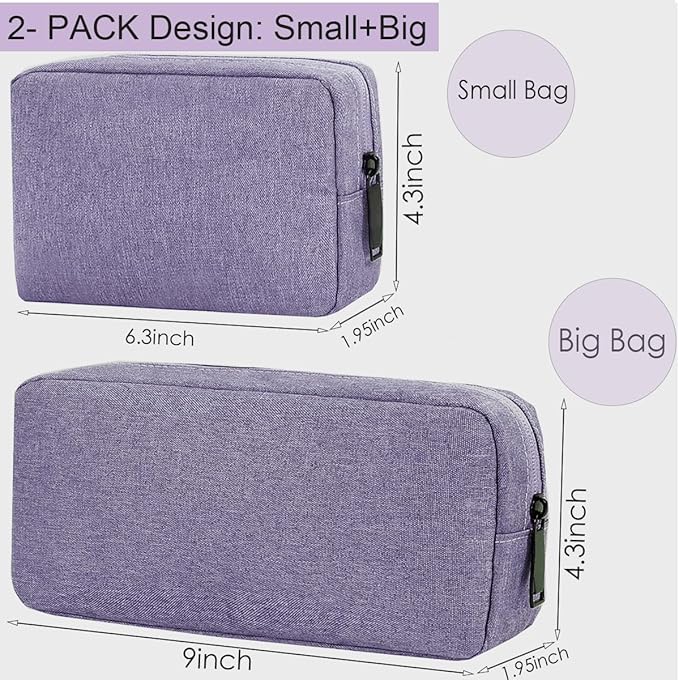 CAAORDKSO Electronic Organizer Travel Case, Electronic Accessories Storage Bag, Portable Waterproof Cable Organizer Bag for Laptop Charger Mouse, USB, Cord, Power Bank, Earphone, Pen(Small+Big,Purple)