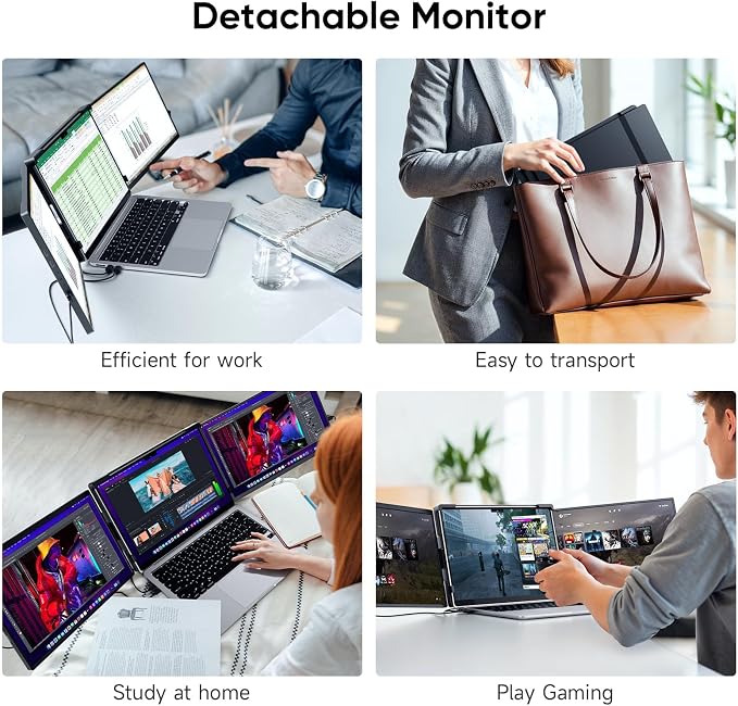 14" Laptop Screen Extender,FHD 1200P IPS Triple Portable Monitor,Dual Travel Screen Plug & Play,Laptop Monitor Extender for 14"-17.3",Compatible with Windows/Mac/Android & Chrome OS