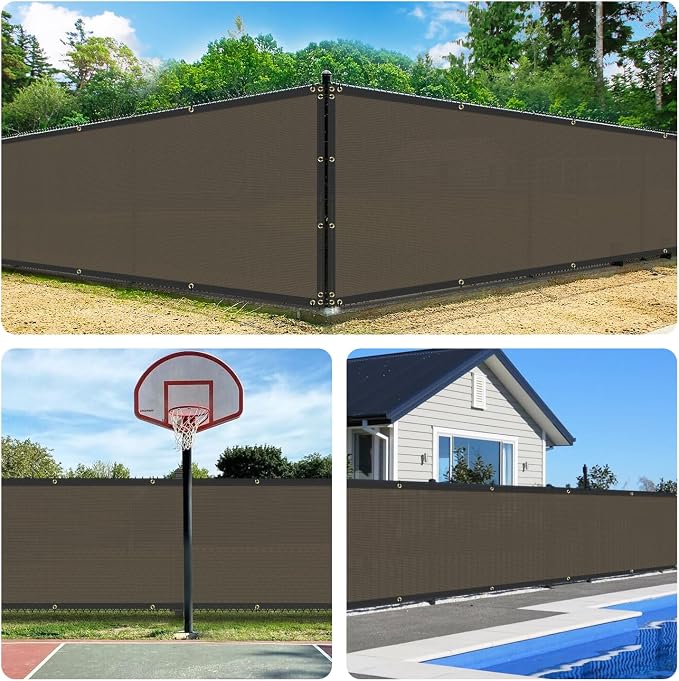 Bynbbur 6' x 205' Privacy Fence Screen Brown Net Fencing 90% Blockage Windscreen Mesh Shade Cover with Copper Grommet for Patio Backyard Garden Deck Pool, Zip Ties Included