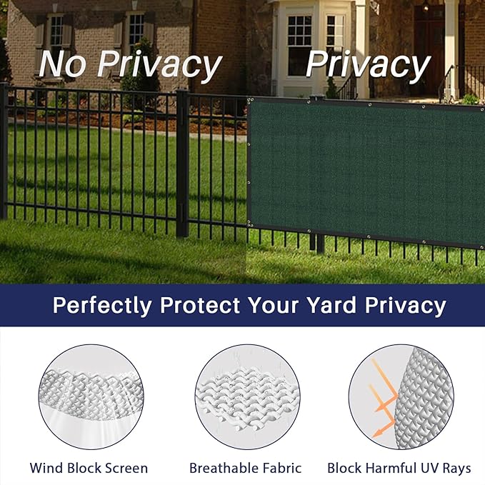 Windscreen4less 4' x 138' Privacy Fence Screen Heavy Duty Windscreen Fencing Mesh Fabric Shade Net Cover with Brass Grommtes for Outdoor Wall Garden Yard Pool Deck Green