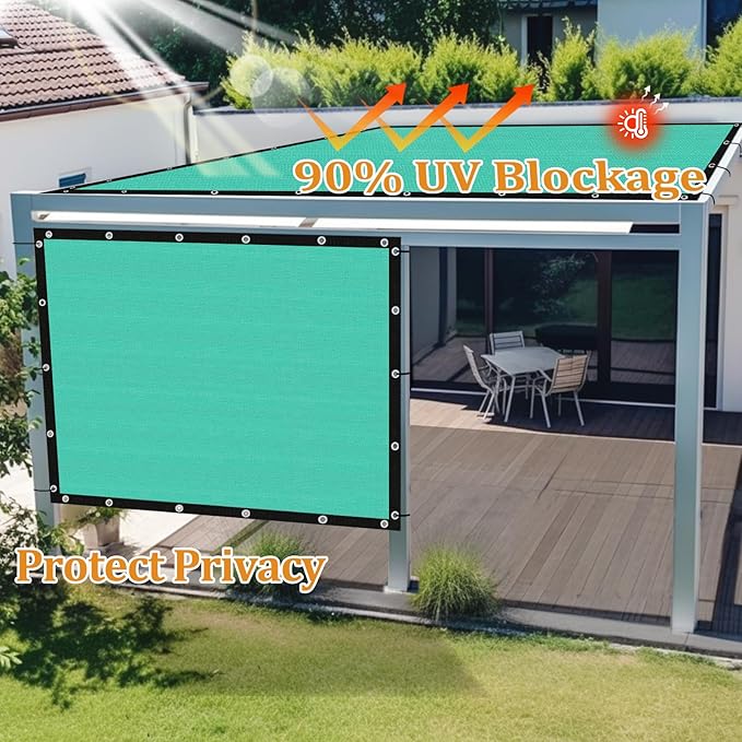 Shade&Beyond Customized Size 90% Sun Shade Cloth with Grommets, 8' X 13' Pergola Shade Cover Canopy, Mesh Tarp Sun Screens for Patio, Outdoor, Garden, Backyard GN01, Turquoise