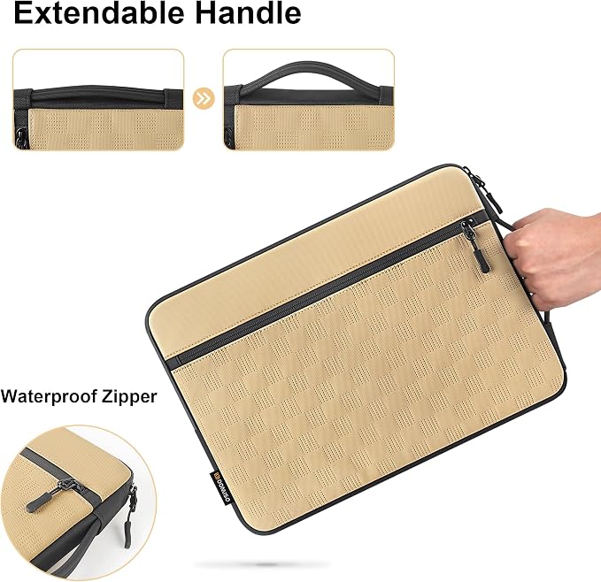 DOMISO 14 Inch Laptop Sleeve with Handle, Waterproof Protective Case for Most 14” Laptops Including MacBook Pro, HP Spectre, Lightweight & Shockproof, Beige
