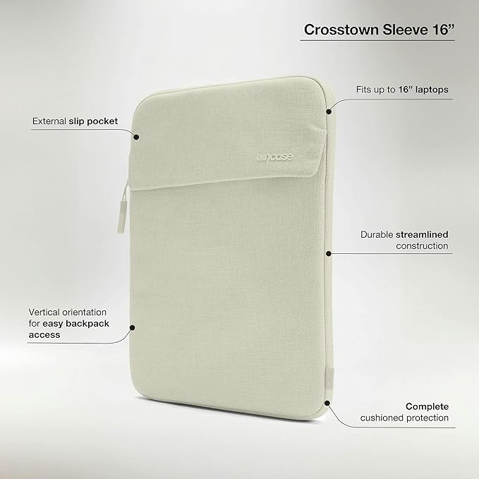 Incase Crosstown Sleeve with Woolenex - 16 Inch Laptop/MacBook Sleeve – Vertical Orientation, Cushioned Protection, Durable Construction, External Slip Pocket - Limestone