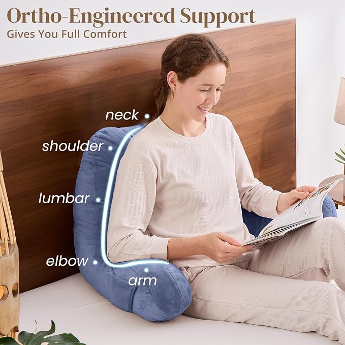 Sasttie Reading Pillow, Pillows for Reading or Relaxing – Ergonomic Support for Head, Neck, Back, and Lumbar, 21-Inch, Greyish Purple