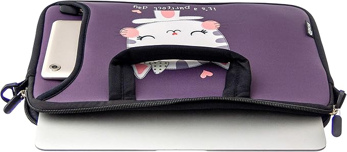 RICHEN 14 15 15.4 15.6 inch Laptop Shoulder Bag Notebook Handle Sleeve Neoprene Soft Carrying Travel Case with Accessories Pocket (14-15.6 inch, Cute Cat)