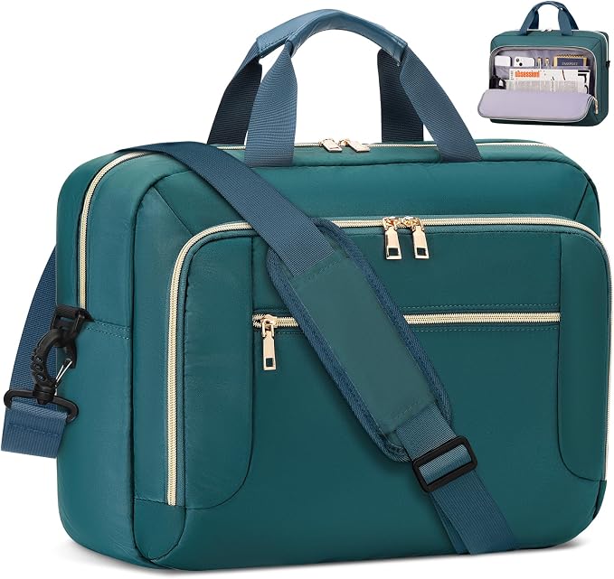 Laptop Bag 17.3 Inch Laptop Briefcase Large Waterproof Laptop Case for Men Women Business Office Work Computer Bag 17 Inch Adjustable Shoulder Messenger Bag, Dark Green