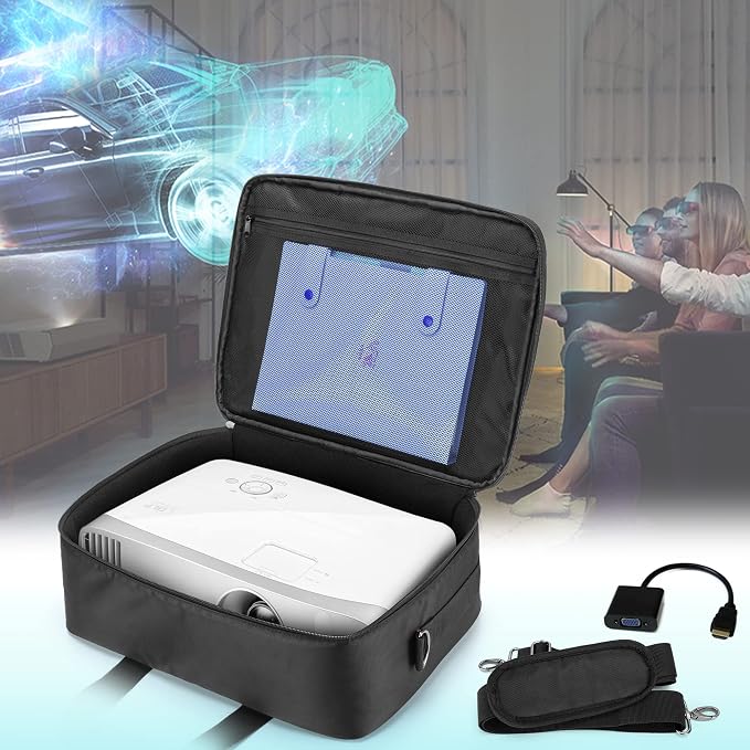 CURMIO Projector Carrying Case, Projector Bag with Laptop Compartment Compatible for Most Major Projector, Bag Only, Black (Patented Design)