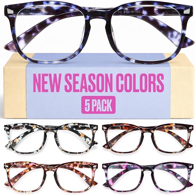CCVOO +3.25 Clear Vision Reading Glasses for Women – 5-Pack Blue Light Filtering Readers with Spring Hinges