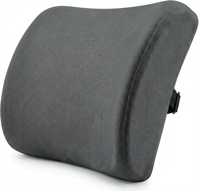 Poshetion Lumbar Support Pillow for Office Chair & Car – Memory Foam Back Cushion with Adjustable Straps & Breathable Mesh Cover（Deep Grey）