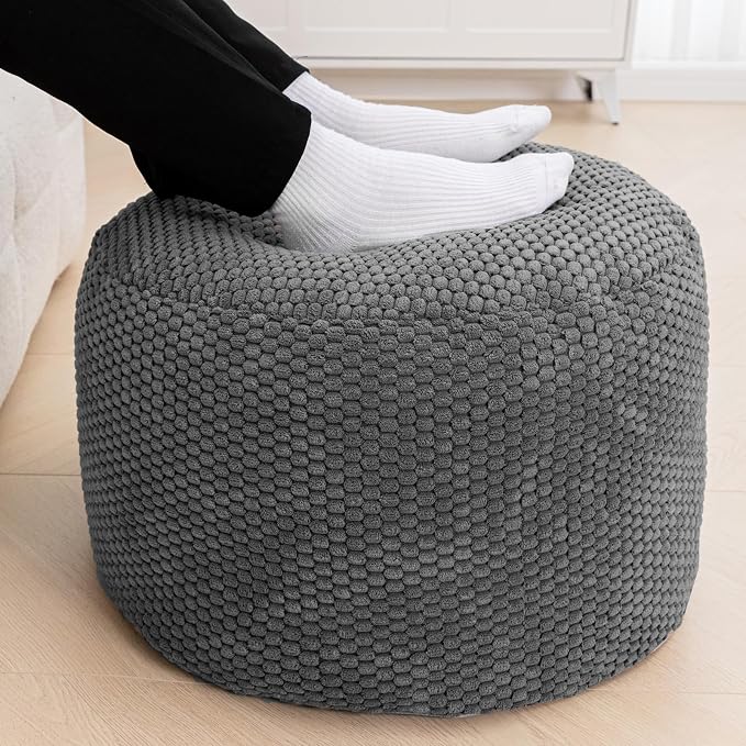 Poofieotto Pouf Ottoman Stuffed High Density Filler Velvet Floor Pouf Round Foot Stool 20 * 12 Inches Ottoman Foot Rest for Living Room, Home Decor (Dark Gray)