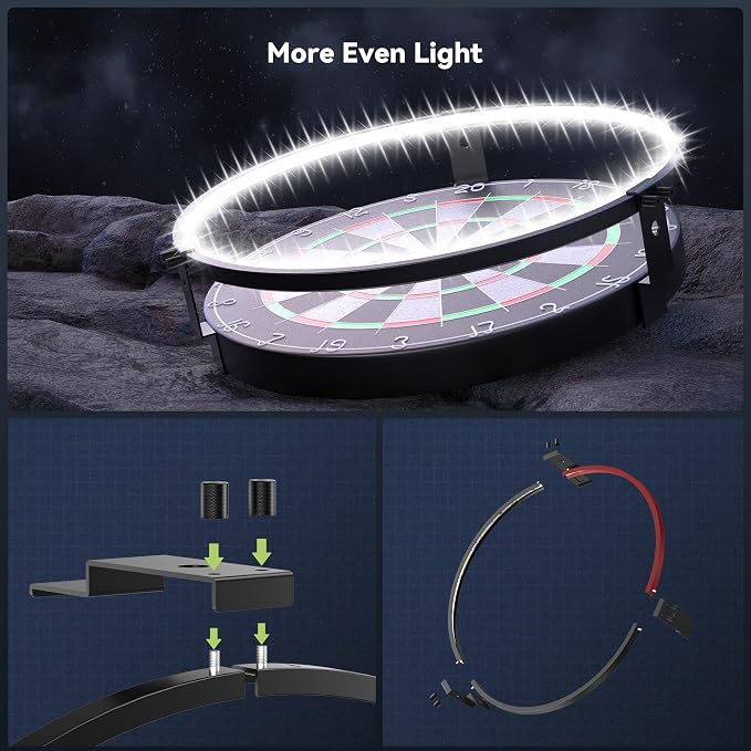 STASUN 360° Dartboard Ring Light, Dimmable Magnetic LED Dart Board Lighting System, 6500K White Light for Shadow-Free Visibility in Home Bars, Game Rooms & Dartboards