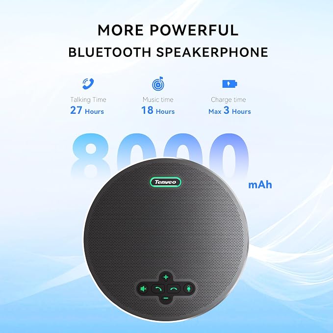Tenveo Bluetooth Conference Speakerphone Bluetooth/Wireless/USB, 8 AI Noise Mics and 360° Sound Pickup,Compatible with Zoom, Teams, OBS, Supports 12-15 People for 18H of Talk Time MagiCallpro