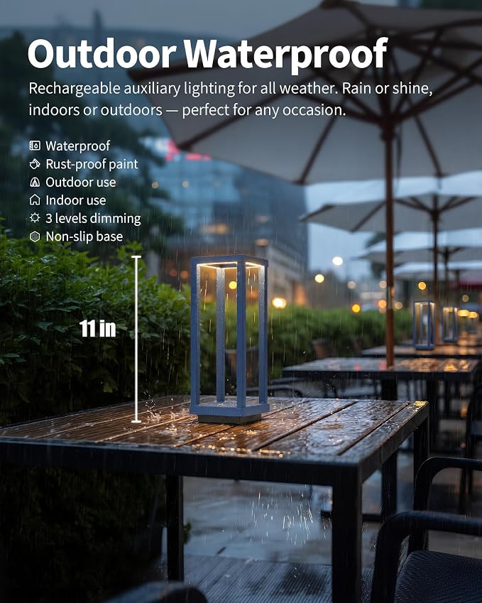 PUSU Cordless Waterproof Table Lamps Set of 2, Blue Outdoor Rechargeable 4000mAh Battery Operated Desk Lamp 2700K 3-Level Dimmable, Portable LED Lighting for Patio, Camping, Bedroom, Night Light