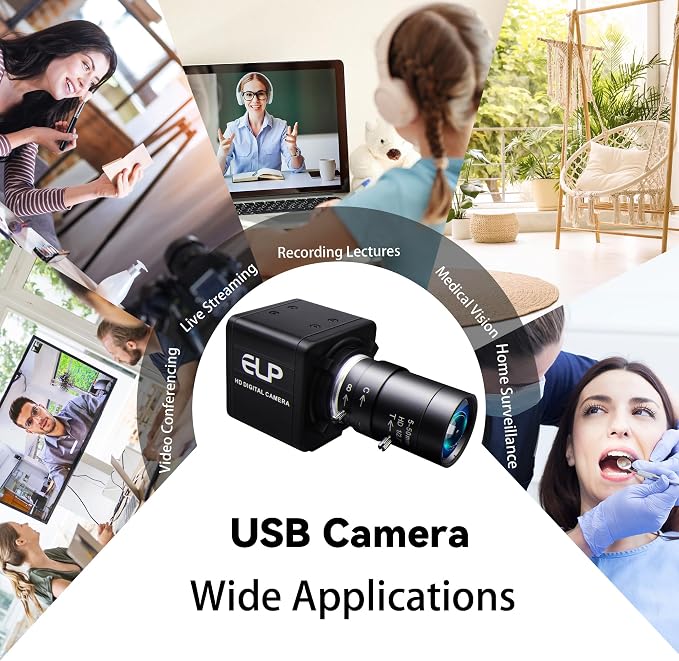 MMlove USB Camera 5MP HD Webcam 5-50mm Manual 10X Varifocus Zoom Lens Lightburn Camera with CMOS OV5640 Sensor for Skype/Zoom/FaceTime/Hangouts,PC/Laptop/Raspberry Pi Free Driver UVC
