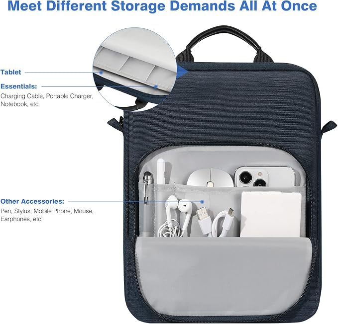 Dadanism 9-11 Inch Tablet Sleeve Bag Carrying Case with Shoulder Strap for iPad (A16) 11", iPad 10th Gen 10.9", iPad Air M4/Pro M5 11", iPad 9/8/7th 10.2", Galaxy Tab A11+ Plus 11", Dark Blue