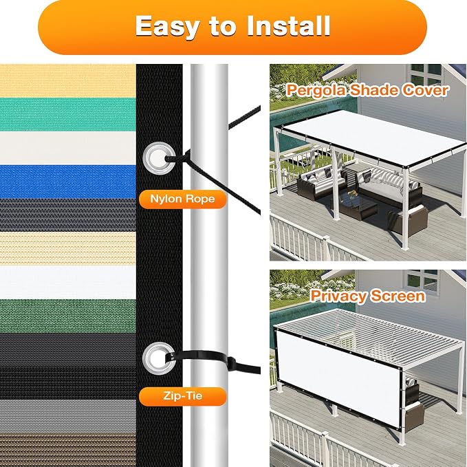Artpuch Outdoor Pergola Shade Cover 4' X 18' Sun Shade Cloth with Grommets, 90% UV Protection Canopy Patio Privacy Screen (Customized Available) GN107, White