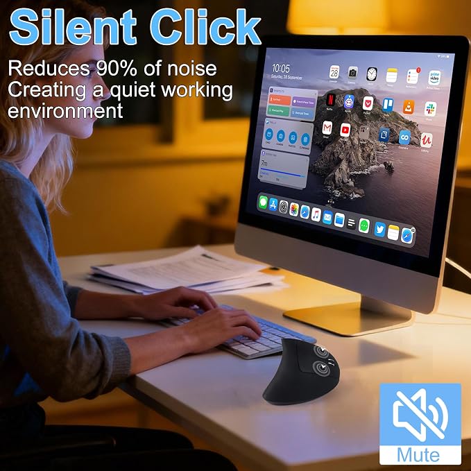 Ergonomic Mouse Wireless 2.4GHz Optical Right Hand Vertical Mouse with USB & Type-C Dual Port Receiver 6 Buttons Portable Silent USB Wireless Mice for PC Laptop Desktop Computer Mac Adult Gifts, Black