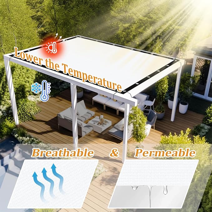 Shade&Beyond Customized Size 90% Sun Shade Cloth with Grommets, 4' X 16' Pergola Shade Cover Canopy, Mesh Tarp Sun Screens for Patio, Outdoor, Garden, Backyard GN01, White