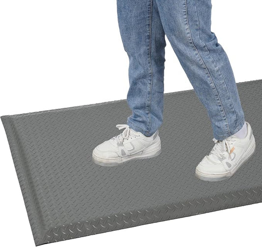 Anti Fatigue Mats Industrial 3' x 6' 15/16" Thick Ergonomic Standing Mat Commercial Kitchen Mat Heavy Duty Diamond Plate Shop Floor Mats Helps Relieve Back and Leg Soreness, Grey