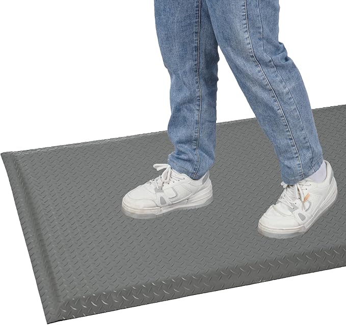 Anti Fatigue Mats Industrial 2' x 7' 15/16" Extra Thick Ergonomic Standing Mat Commercial Kitchen Mat Heavy Duty Diamond Plate Shop Floor Mat Helps Relieve Back and Leg Soreness, Grey