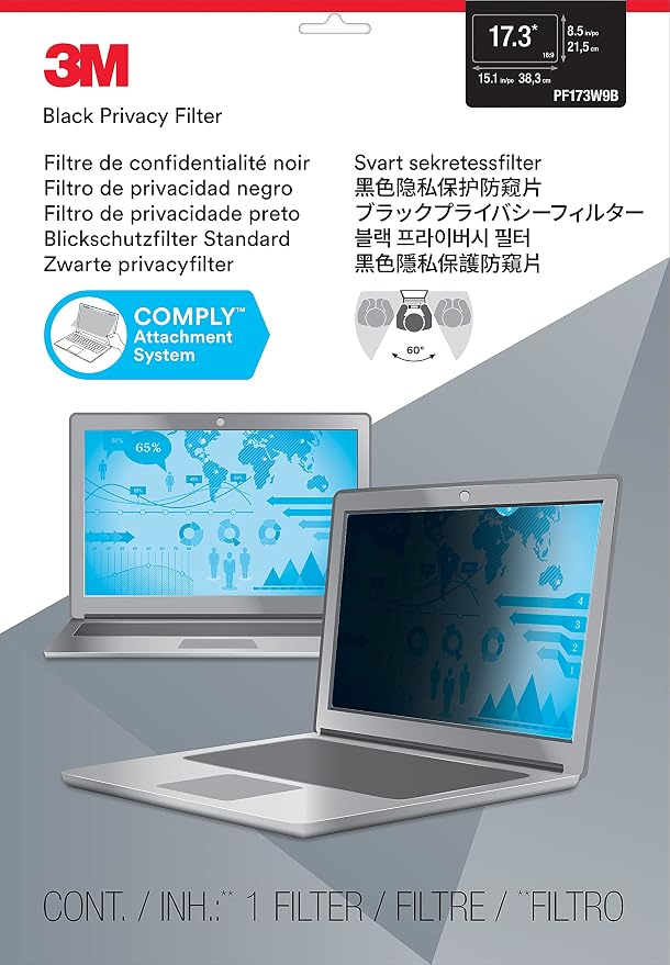 3M Privacy Filter for 17.3" Widescreen Laptop with COMPLY Attachment System (PF173W9B)