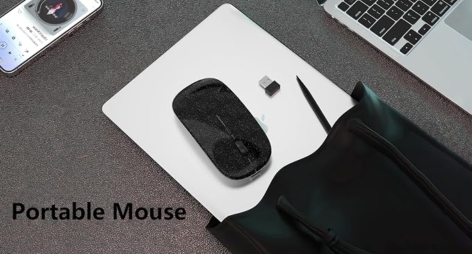 WREANU Wireless Bluetooth Mouse Rechargeable Laptop Mice Silent Slim Use(Bluetooth5.2 and Portable 2.4GHz USB Receiver)Dual Mode Computer Mouse for Laptop/iPad/Tablet/Apple/Computer/Mac(Bright Black)