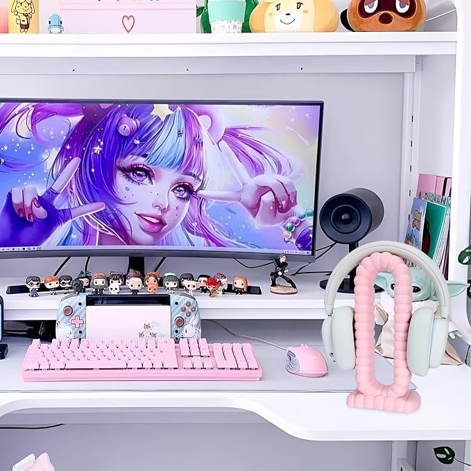 Cloud Headphone Stand - Gaming Headset Holder - Desktop Earphone Hanger, Cute Kawaii Headphone Hanger for Sony, Bose, Apple, Gaming Headphones Display (Pastel Pink)