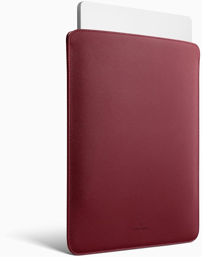 Comfyable Laptop Sleeve 13 Inch Precisely Compatible with MacBook Air M5 2026 & MacBook Pro/Neo A18, Genuine Leather Cover Case, Wine Red
