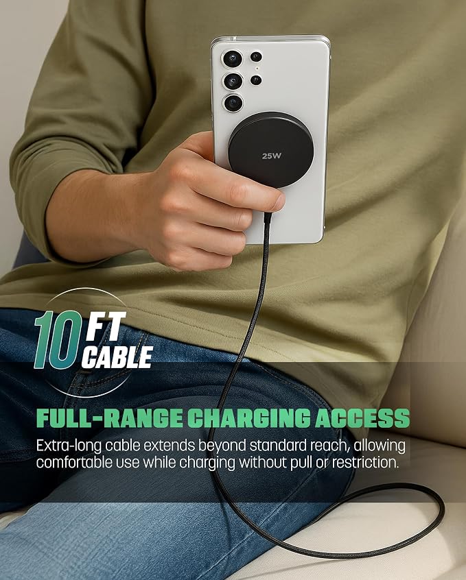 Galvanox Magnetic Wireless Charger for Samsung, 25W Fast Charging Pad with 30W PPS USB-C Wall Adapter, 10FT Removable USB-C Cable, LED Charging Indicator, Compatible with Galaxy S Series