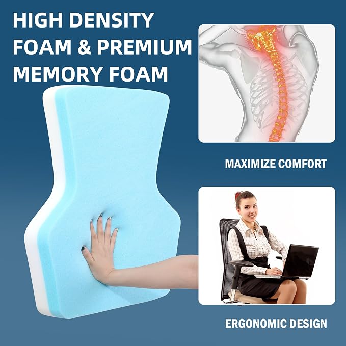 HOMBYS Ergonomic Lumbar Support Pillow for Recliner,Memory Foam Chair Back Support Cushion for Elderly,Extra Large Lumbar Support Pillow,Low Back Pain Relief Cushion,Dark Grey