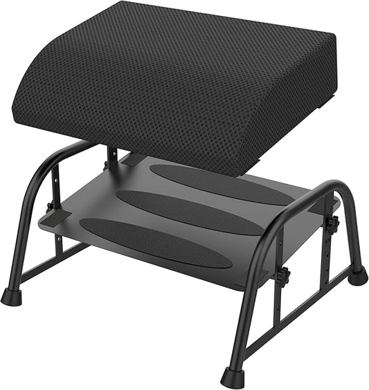 Under Desk Footrest with Memory Foam,Adjustable 10-Level Ergonomic Foot Rest for Office & Gaming Desk for Leg Rest,Reinforced Metal Frame,Non-Slip Base Extra Large（Black with Baseplate
