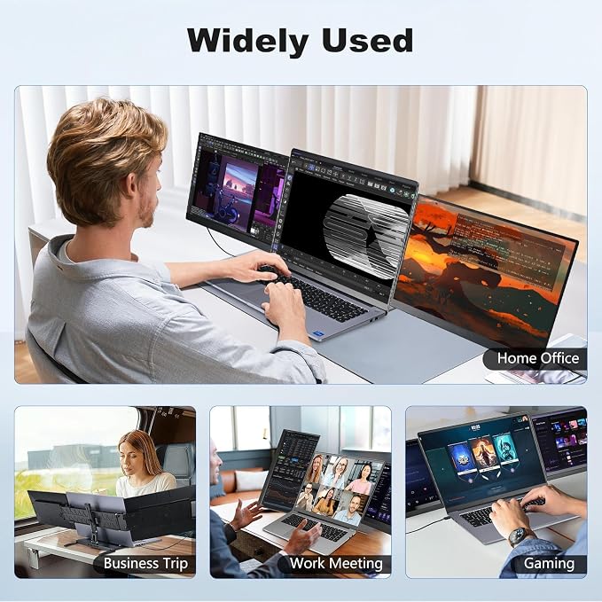 DEPGI 14" Laptop Screen Extender, 1200P FHD One Cable Connect Portable Triple Monitor, Dual Screen Monitor Fits 13"-17.3" Laptop with Stand for MacOS/Windows