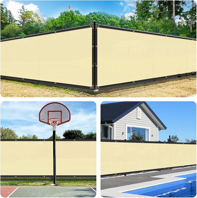 Bynbbur 6'x267' Privacy Fence Screen Net Fencing 90% Privacy Blockage Windscreen Fence Cover with Copper Grommet for Patio Backyard Garden Swimming Pool, Zip Ties Included, Beige