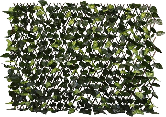 GLANT Expandable Fence Privacy Screen for Balcony Patio Outdoor,Decorative Faux Ivy Fencing Panel,Artificial Hedges (Single Sided Leaves) (4, Green-Verdant)