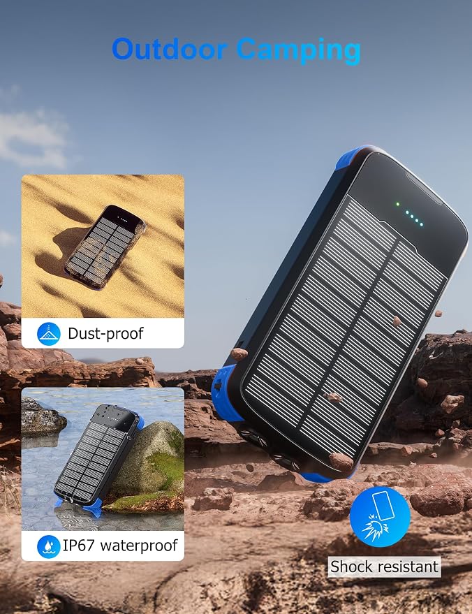 MINRISE Solar Charger Power Bank, 40000mAh Portable Charger PD 20W Fast Charging Solar Power Bank Built in 4 Cables and USB-C in/Output, Camping Essentials External Battery Pack with Flashlights