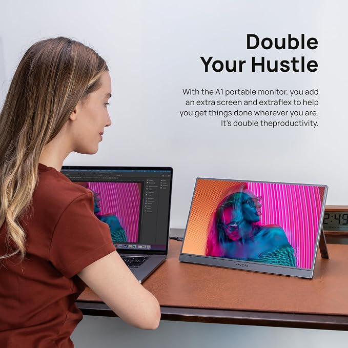 ARZOPA Portable Monitor 15.6'' FHD 1080P - Ultra-Slim Portable Laptop Monitor with Kickstand - IPS Display for PC, MAC, Phone, Xbox, PS5 - USB C & HDMI Connectivity - A1 Gray