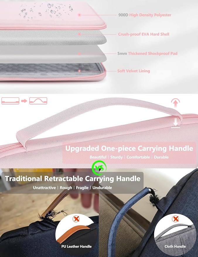 HYZUO 15-16 Inch Hard Shell Case Laptop Sleeve for MacBook Pro 16 M5/M4/M3/M2/M1 Pro/Max A3428 A3429 2026-2019, MacBook Air 15 M5/M4/M3/M2 2026-2023, 15" Surface Laptop, Razer Blade 15, Pale Pink