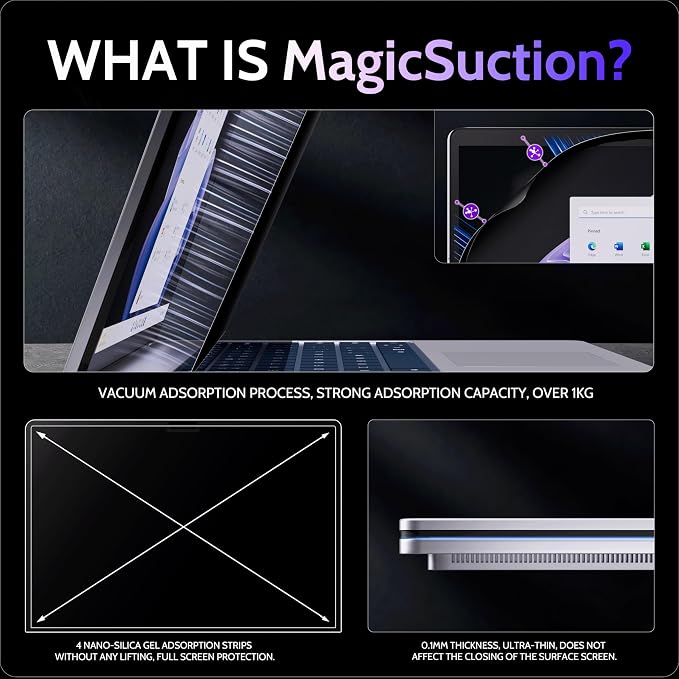 Peslv Privacy Screen for 14.4 Inch Surface Laptop Studio 2/1, MagicSuction™ Removable Anti Spy Black Protector, Glare Blue Light Filter for Microsoft Laptop Computer Monitor