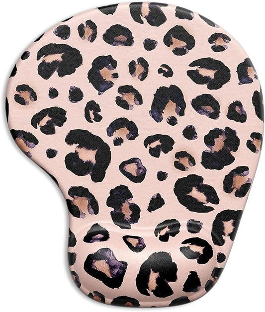 ITNRSIIET Ergonomic Mouse Pad with Gel Wrist Support Wrist Rest Smooth Surface Non-Slip PU Base Comfortable Office Supplies Pain Relief, 9.5 x 8 inches, Leopard Black Purple