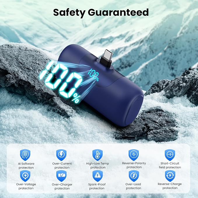 [2-Pack] 5500mAh Portable Charger for iPhone 17/16, LCD Display USB C Mini Power Bank, PD Fast Charging Travel Lipstick Sized Battery Pack for iPhone 17/16/15 Pro Max, Galaxy S25/S24, Pixel(Navy+Pink)